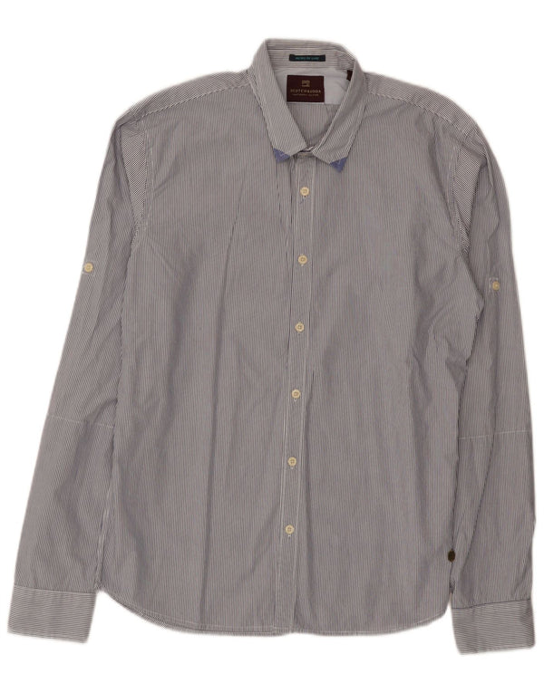 Camisa masculina Scotch & Soda de algodão listrado azul marinho médio