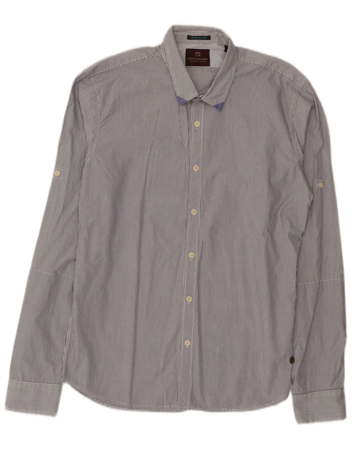 Camisa masculina Scotch & Soda de algodão listrado azul marinho médio