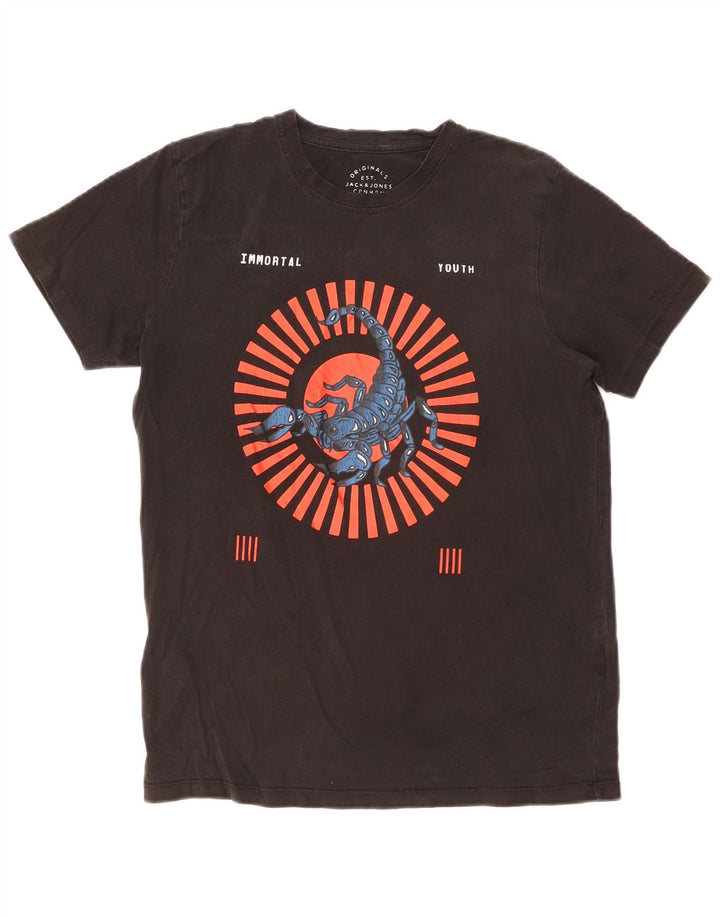 Camiseta gráfica masculina Jack & Jones Top médio algodão preto