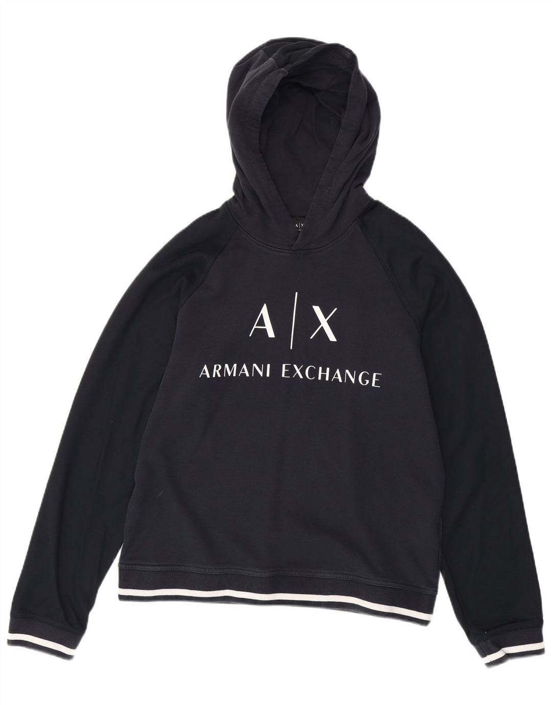 ARMANI EXCHANGE Suéter com capuz gráfico masculino grande algodão azul marinho
