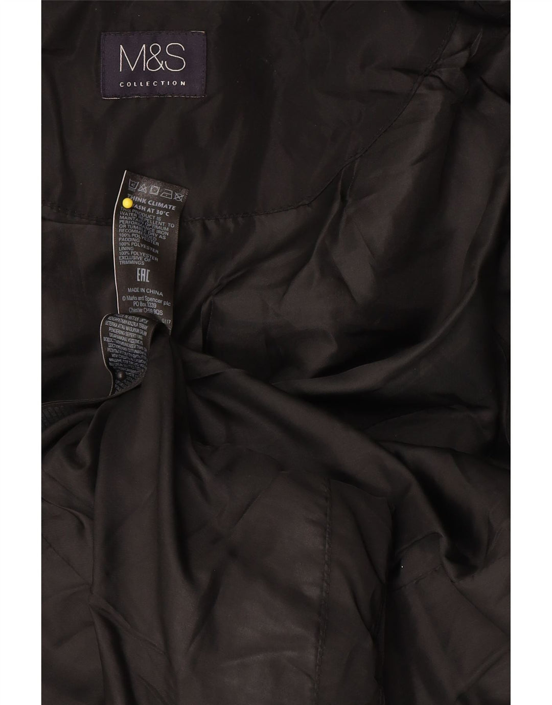 Jaqueta feminina acolchoada com capuz Marks & Spencer Reino Unido 14 poliéster preto médio