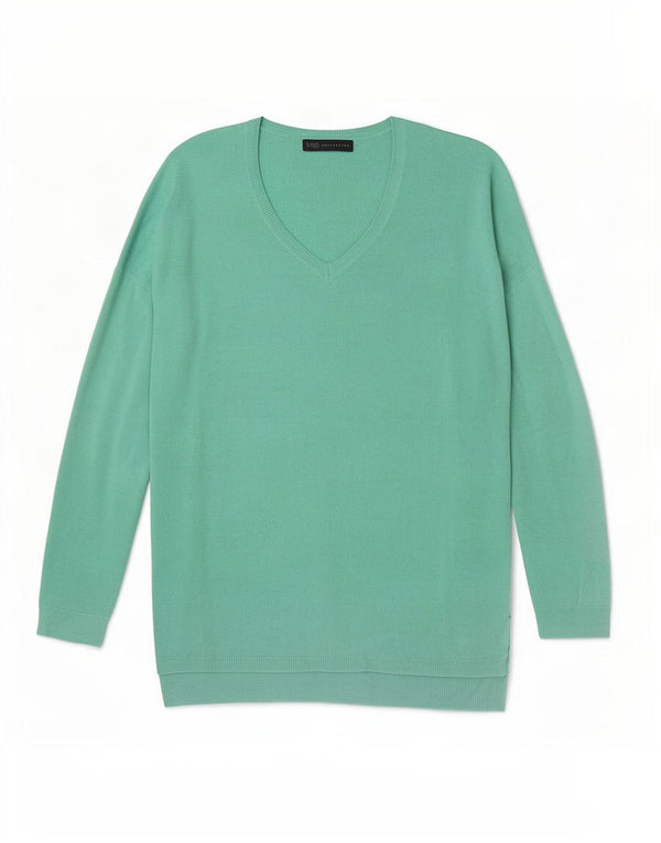 Suéter feminino Marks & Spencer grande com decote em V Reino Unido 10 pequeno verde