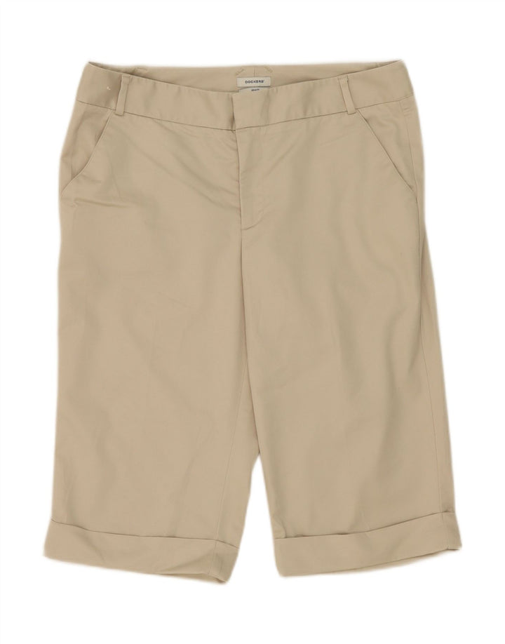 DOCKERS Bermuda feminina de ajuste ideal US 12 grande W34 algodão bege