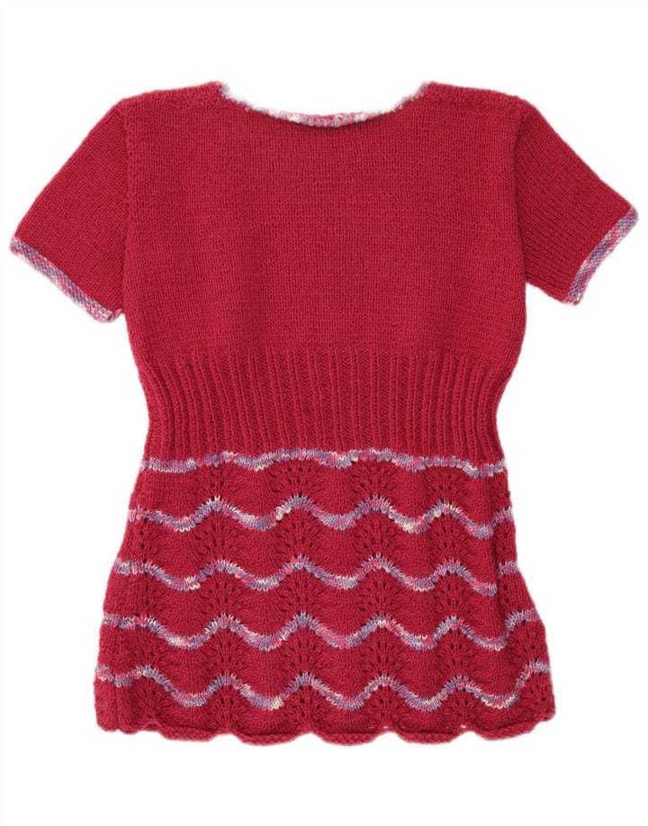 Suéter feminino vintage Reino Unido 12 médio listrado cor de vinho retrô