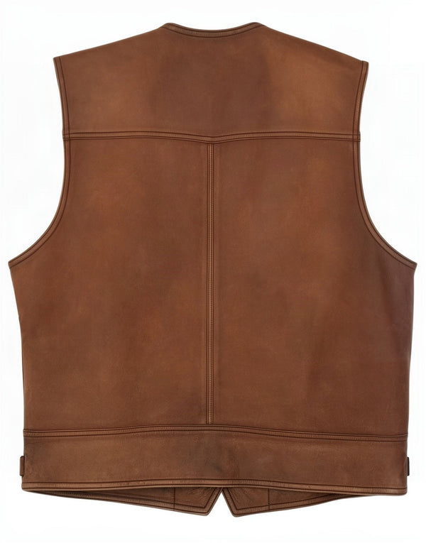Colete de couro masculino vintage 2XL marrom