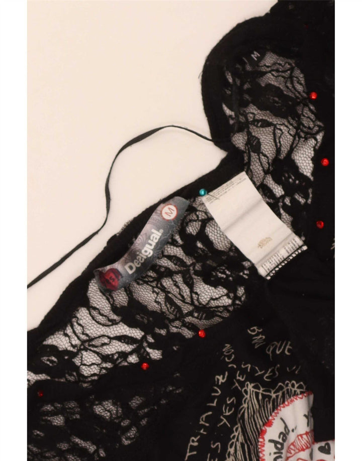 Blusa gráfica feminina Desigual Top UK 12 médio preto geométrico coração