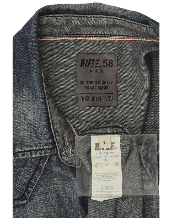 Camisa jeans masculina Rifle grande algodão azul marinho