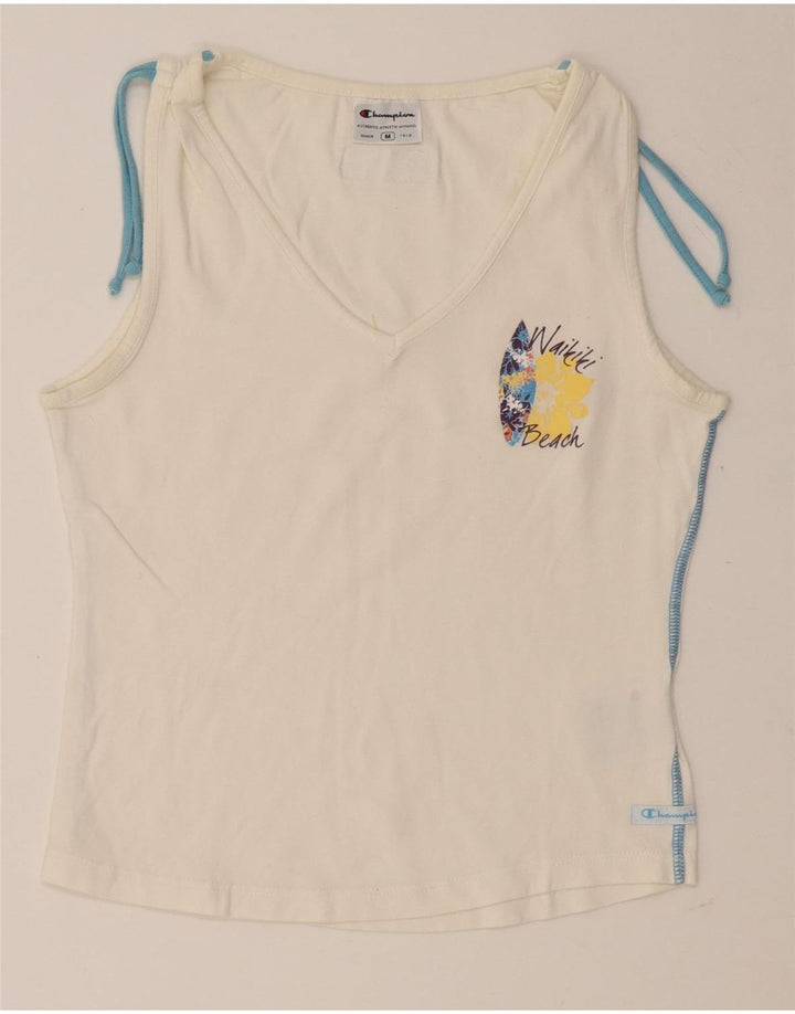 CHAMPION Womens Vest Top UK 12 Medium White Cotton Vintage Champion and Second-Hand Champion from Messina Hembry 