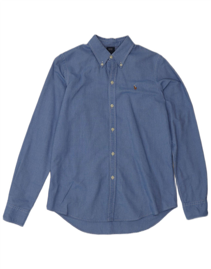 Camisa Slim Fit Feminina Ralph Lauren EUA 6 Algodão Azul Médio