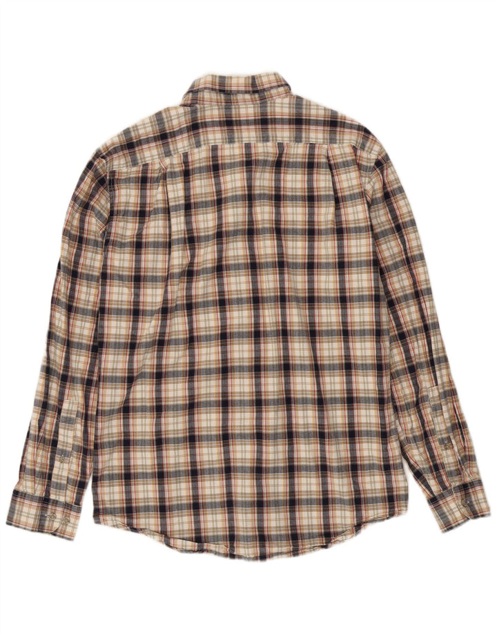 Eddie Bauer Camisa masculina clássica de flanela pequena de algodão xadrez multicolorido