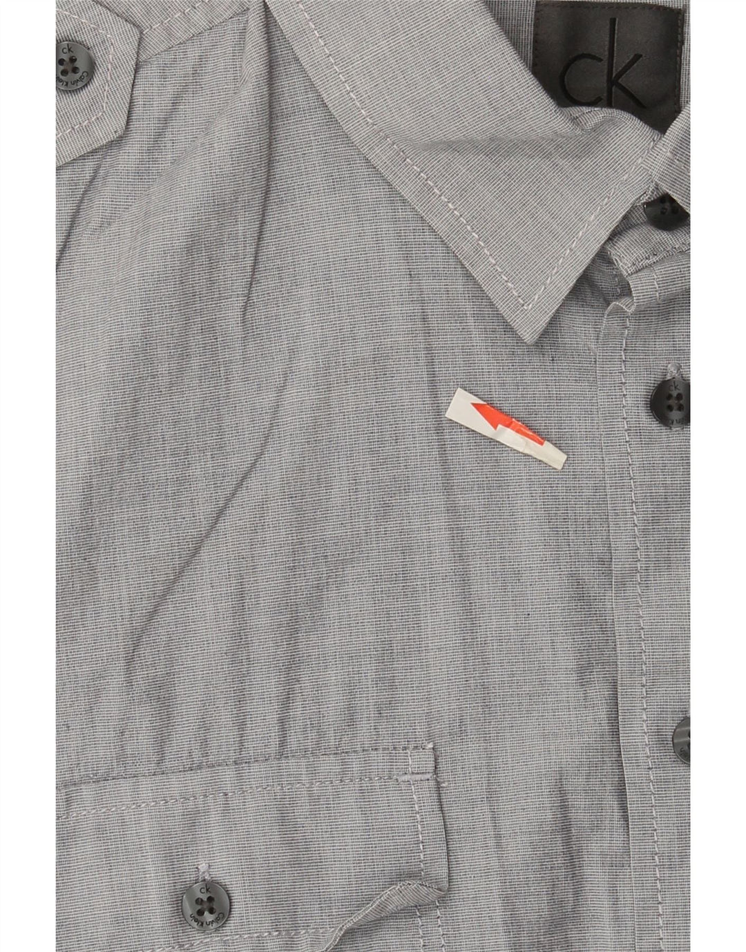 Camisa militar masculina de manga curta Calvin Klein algodão cinza médio