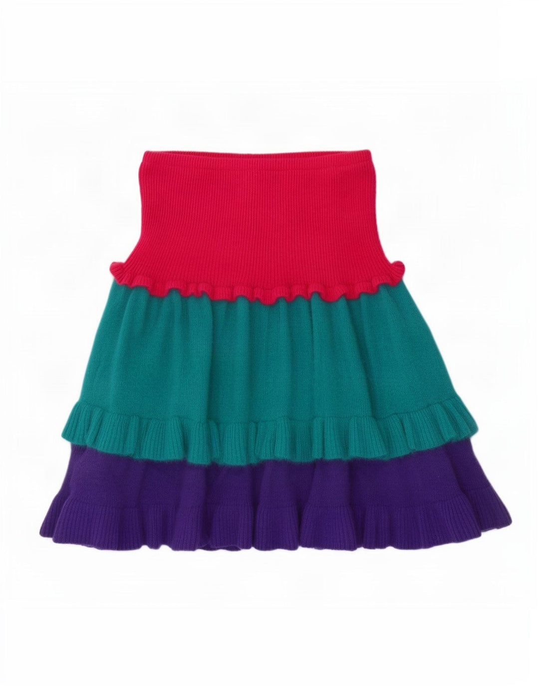 Blumarine Saia feminina de malha em camadas W26 pequena lã colorblock multicolorida