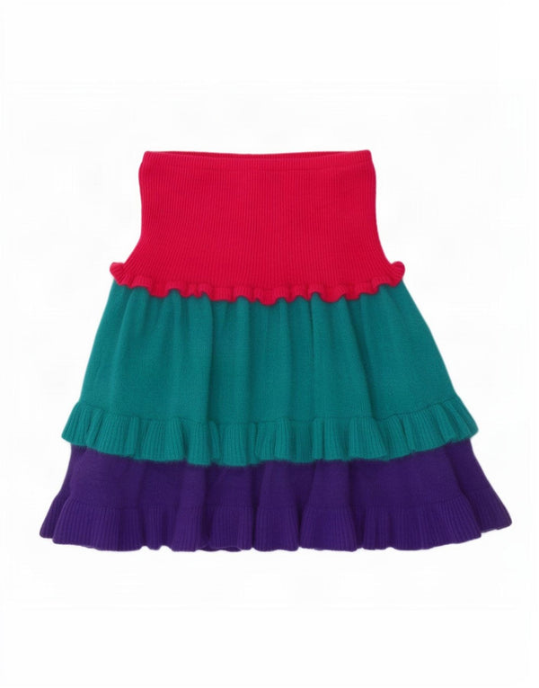 Blumarine Saia feminina de malha em camadas W26 pequena lã colorblock multicolorida