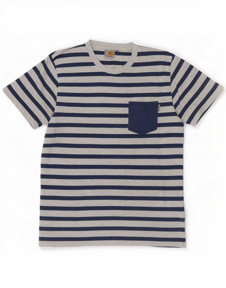 Camiseta masculina Carhartt de algodão listrado cinza médio