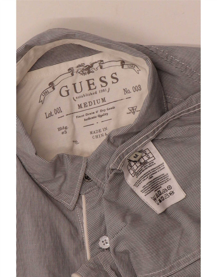 Camisa masculina Guess de algodão listrado cinza médio