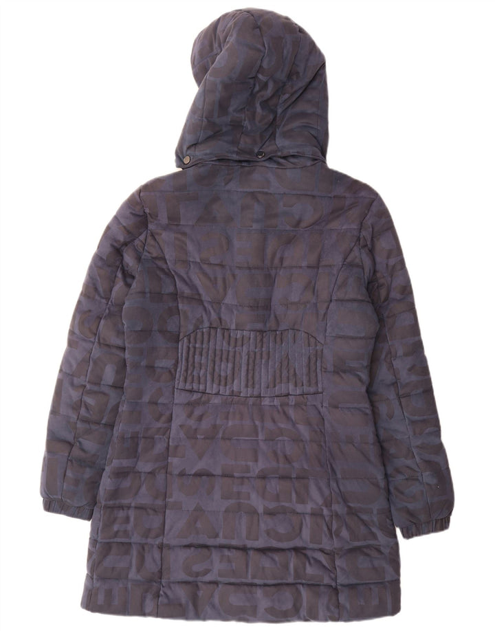 Casaco acolchoado com capuz gráfico feminino Desigual EU 40 médio azul marinho poliéster