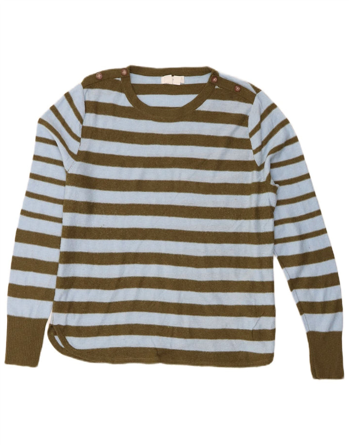 Suéter feminino com gola redonda White Stuff Reino Unido 14 grande listrado azul de nylon