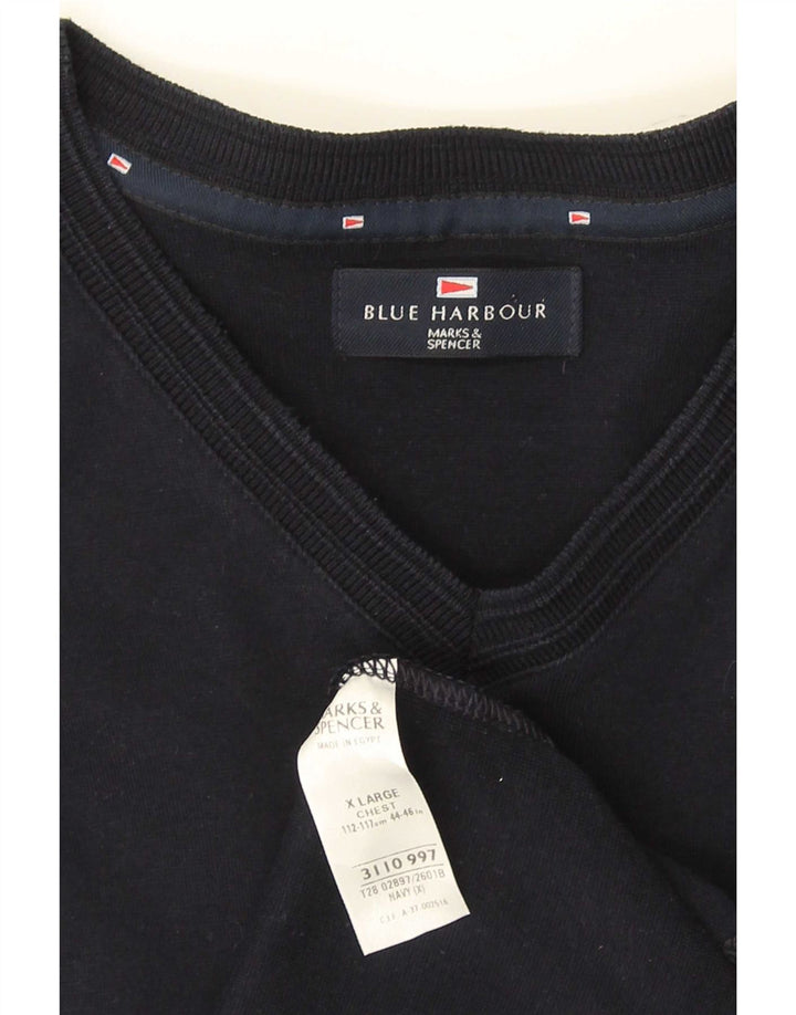 Top masculino Marks & Spencer Blue Harbor manga comprida XL azul marinho algodão