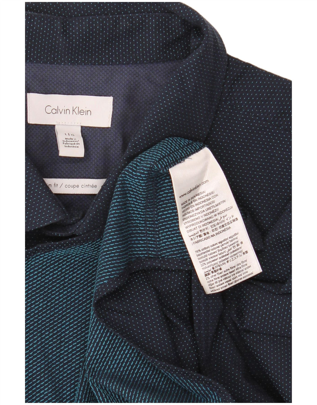 Camisa masculina CALVIN KLEIN Slim Fit grande algodão manchado azul marinho