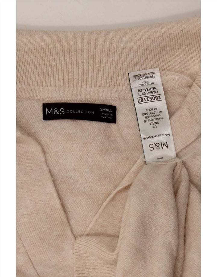 Suéter feminino Marks & Spencer com gola polo, Reino Unido 10, pequeno, bege, poliéster