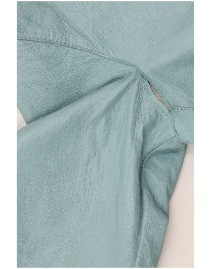 Jaqueta Bolero Feminina Vintage de Couro Manga 3/4 IT 42 Couro Azul Médio