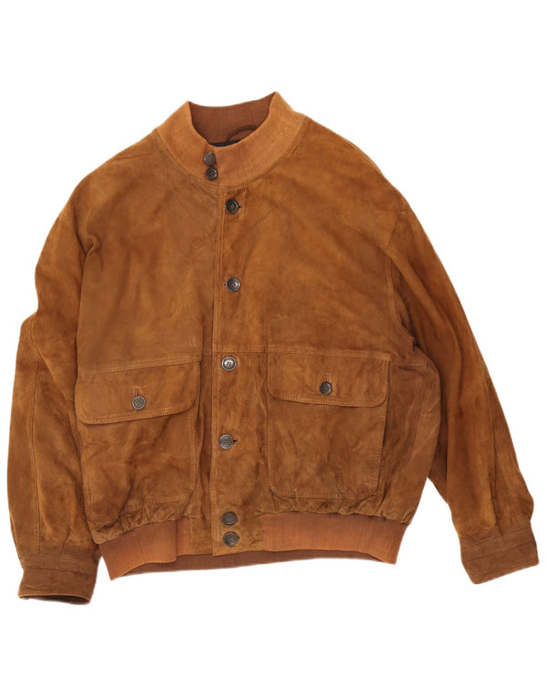 Jaqueta bomber masculina de camurça Theo Wormland Reino Unido 42 XL couro bege