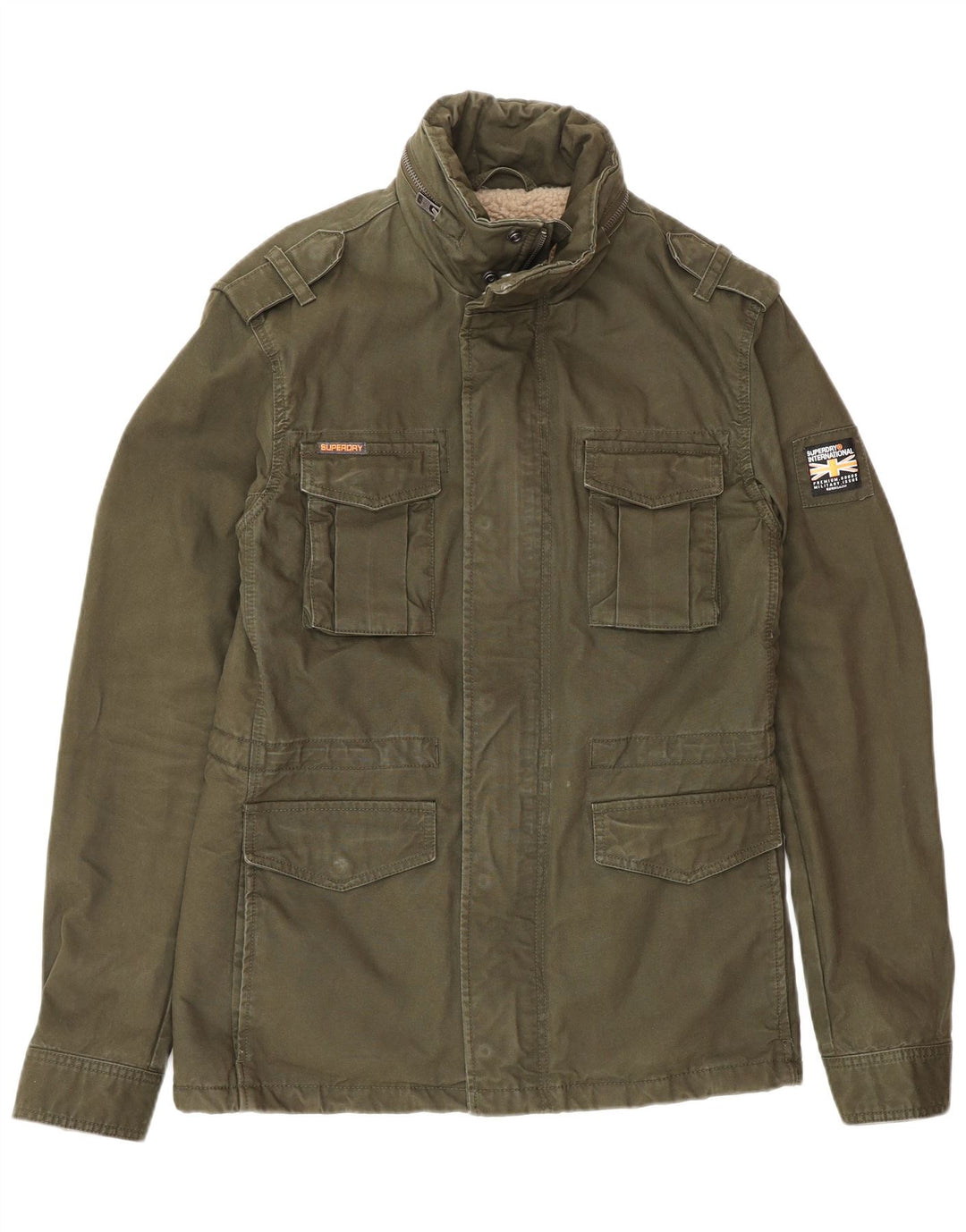 Jaqueta utilitária masculina Superdry Sherpa Reino Unido 36 algodão cáqui pequeno