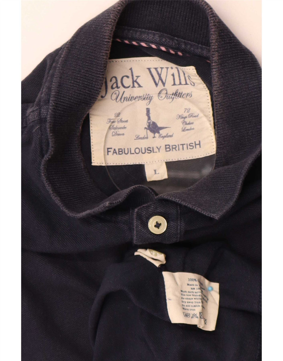 Camisa polo masculina Jack Wills grande algodão azul marinho