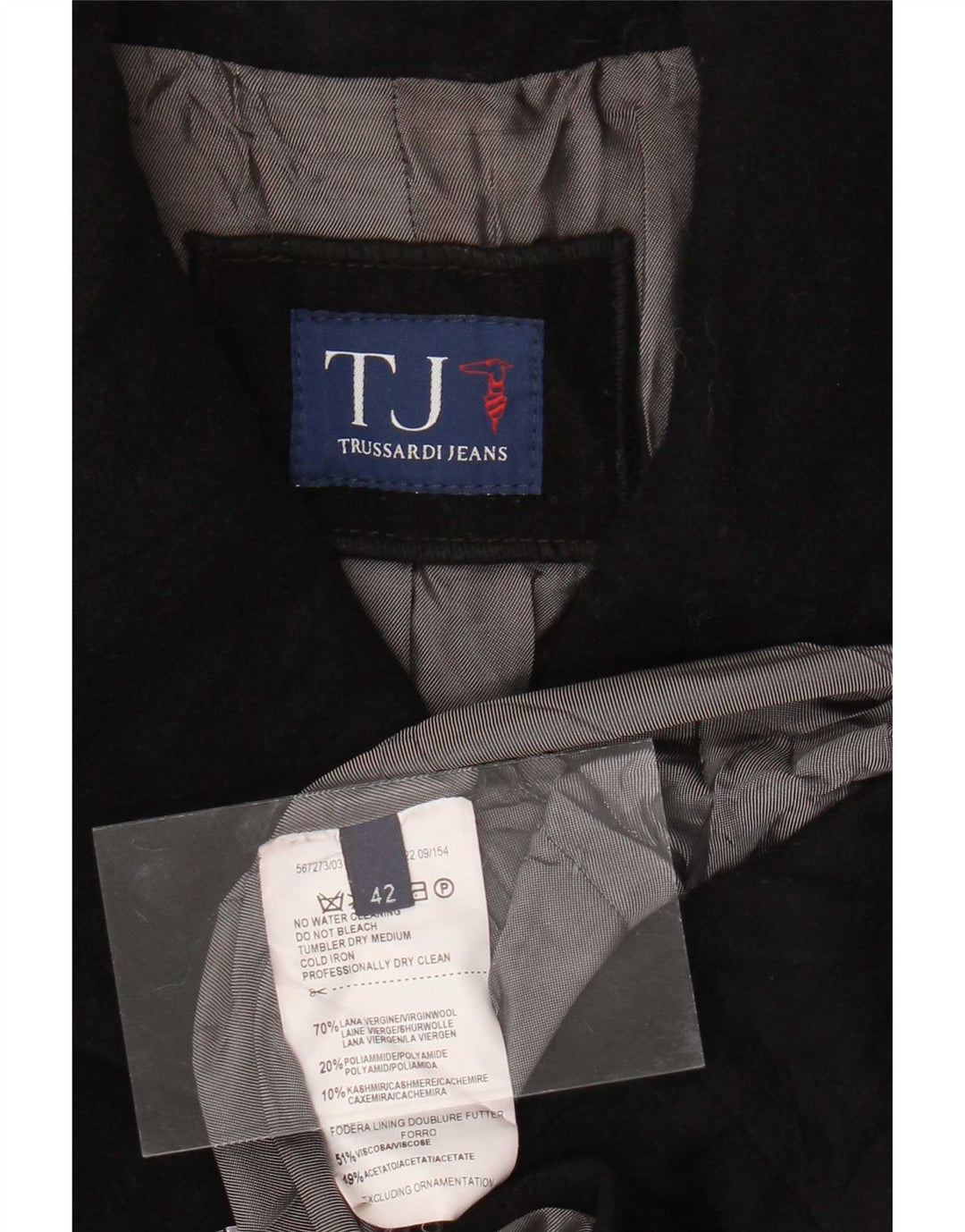 Trussardi Jeans Casaco feminino duplo breasted IT 42 lã preta média