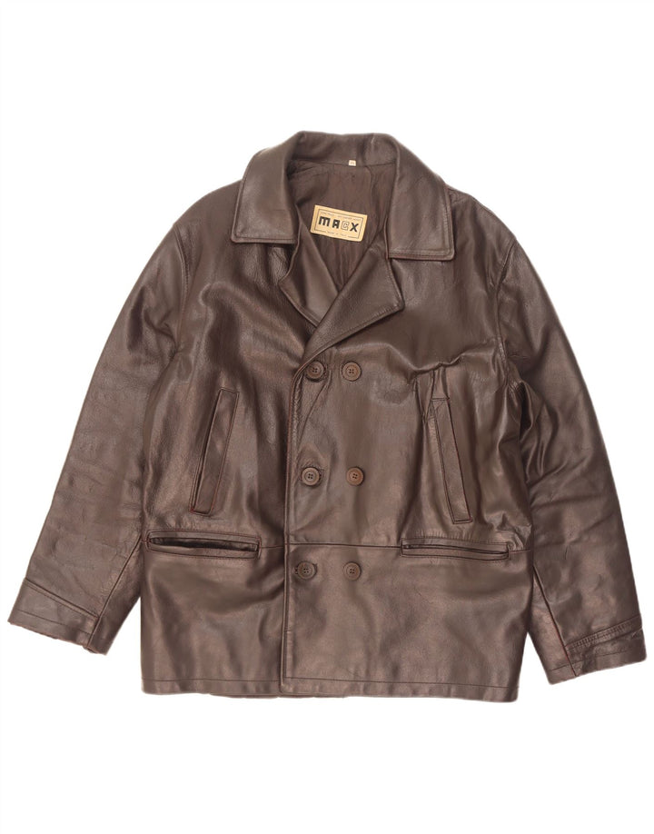 Jaqueta de couro vintage masculina com peito duplo Reino Unido 38 marrom médio