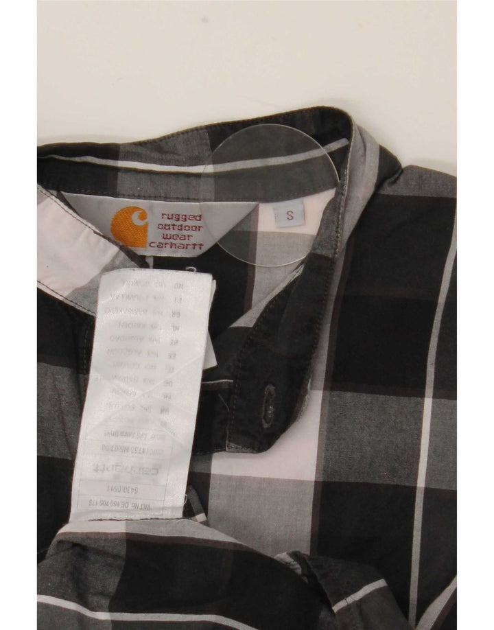 Camisa masculina Carhartt pequena xadrez preta de algodão