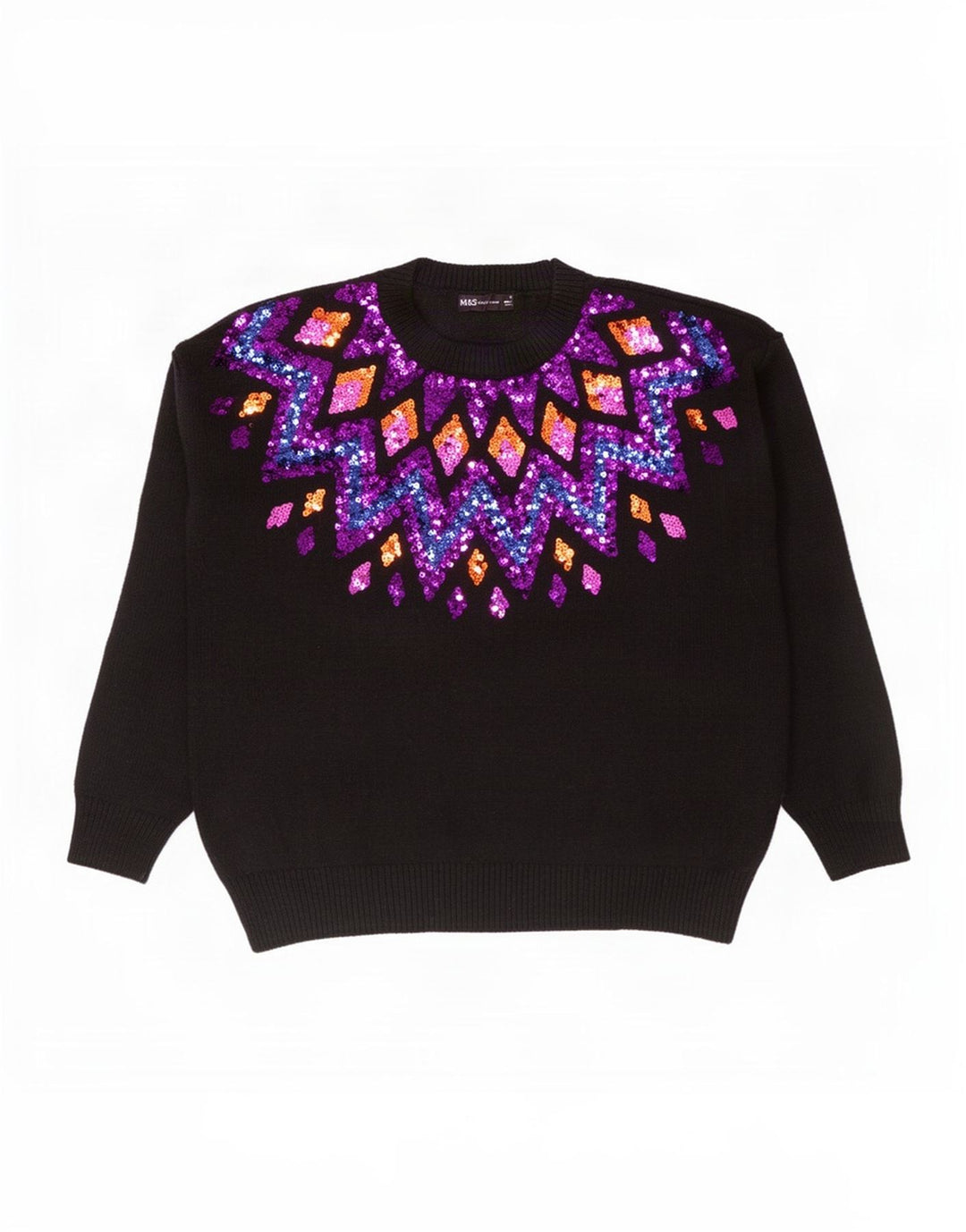 Suéter feminino Marks & Spencer com gola redonda Reino Unido 14 médio preto