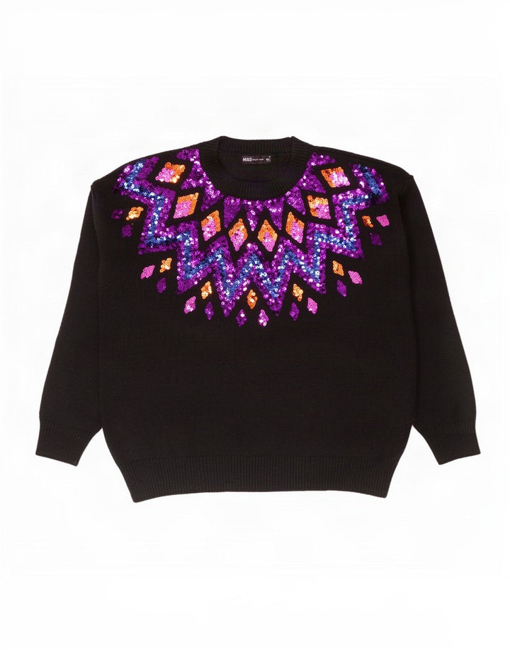 Suéter feminino Marks & Spencer com gola redonda Reino Unido 14 médio preto