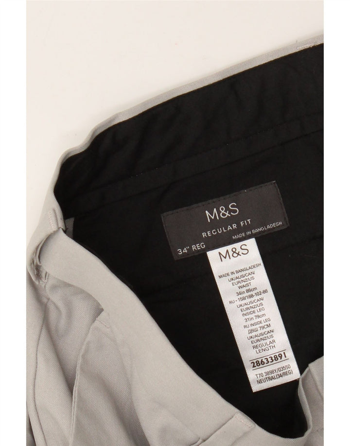 Calça Chino Masculina Marks & Spencer Regular Fit W34 L31 Cinza Poliéster