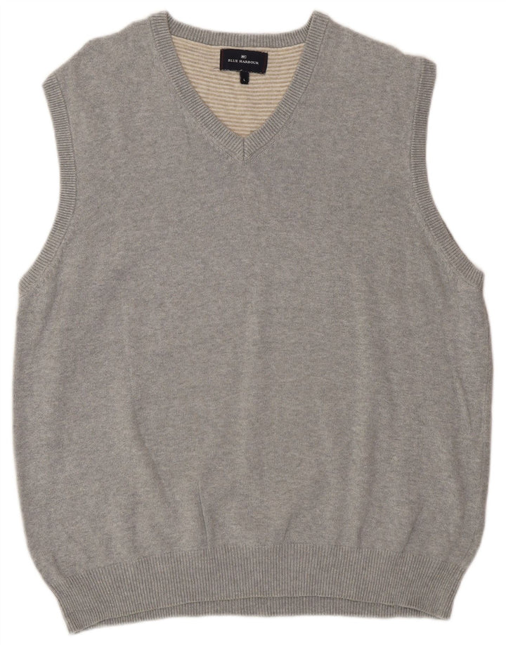 Regata masculina Marks & Spencer Blue Harbor com decote em V, grande cinza