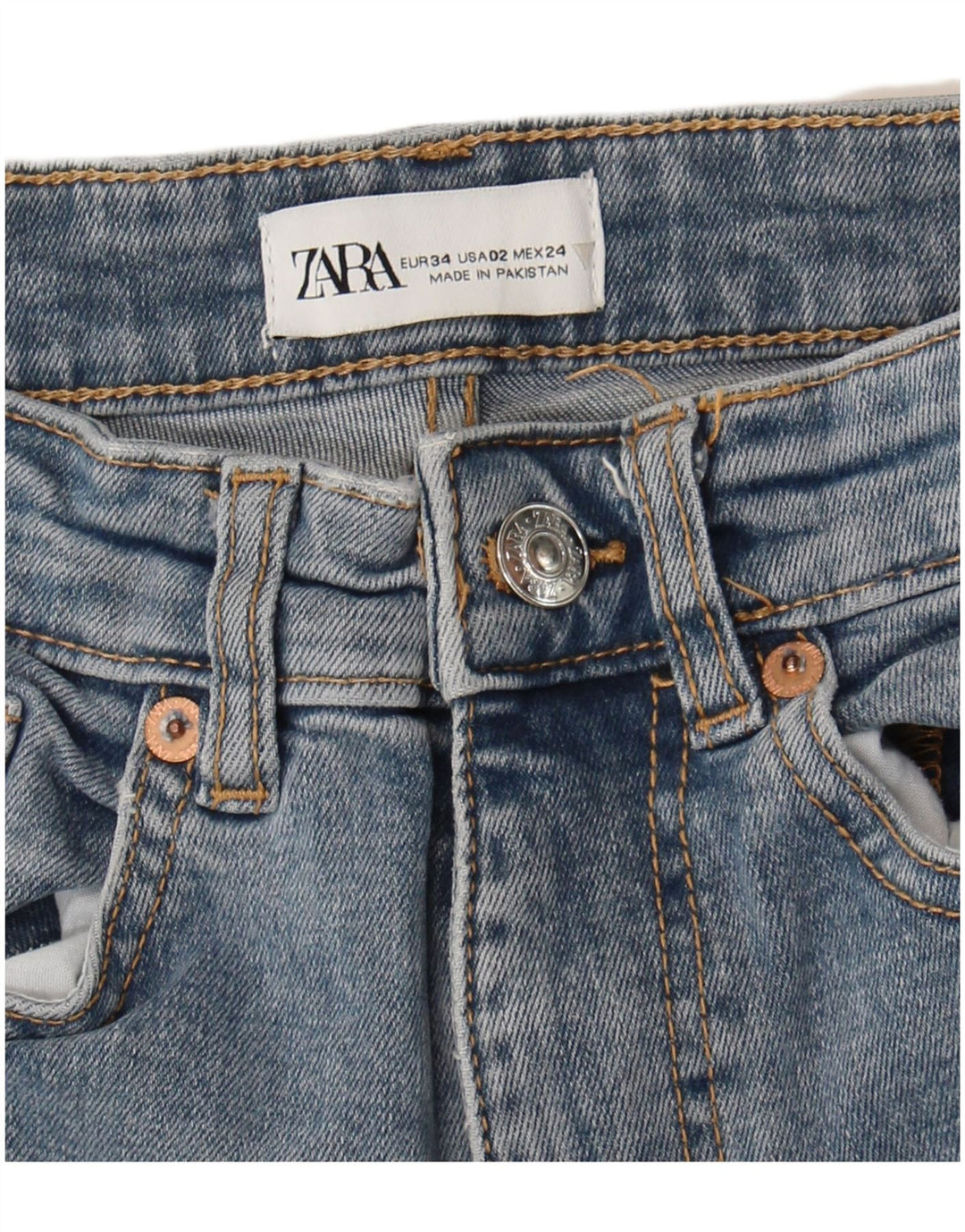 Zara Calça jeans feminina larga EU 34 2XS W24 L25 Azul