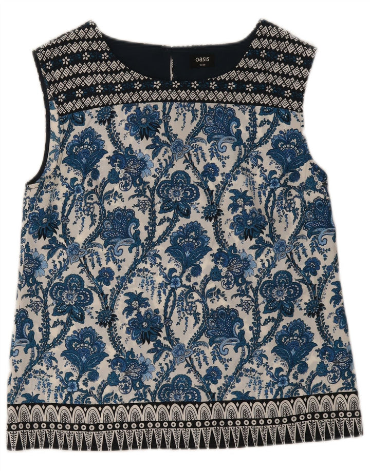 Blusa feminina sem mangas Oasis UK 12 poliéster floral azul médio
