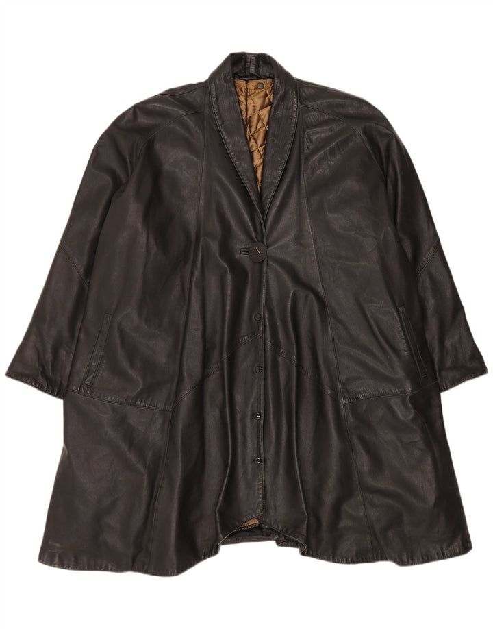 Jaqueta de couro feminina vintage folgada Reino Unido 16 grande preta
