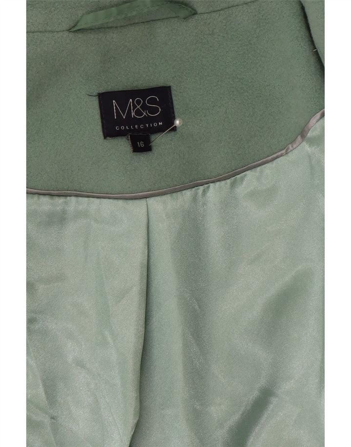 Casaco feminino Marks & Spencer com peito duplo Reino Unido 16 grande lã verde