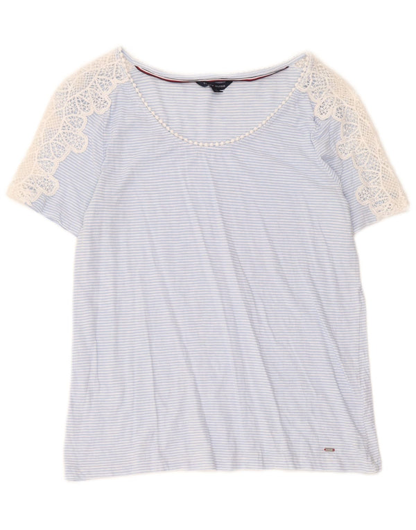 Tommy Hilfiger Camiseta feminina de manga curta Top UK 14 Risca de giz azul médio