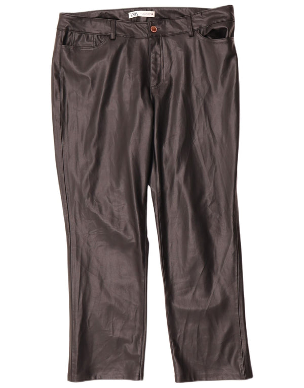 Zara Calça feminina reta de couro sintético UE 46 2XL W36 L27 preta