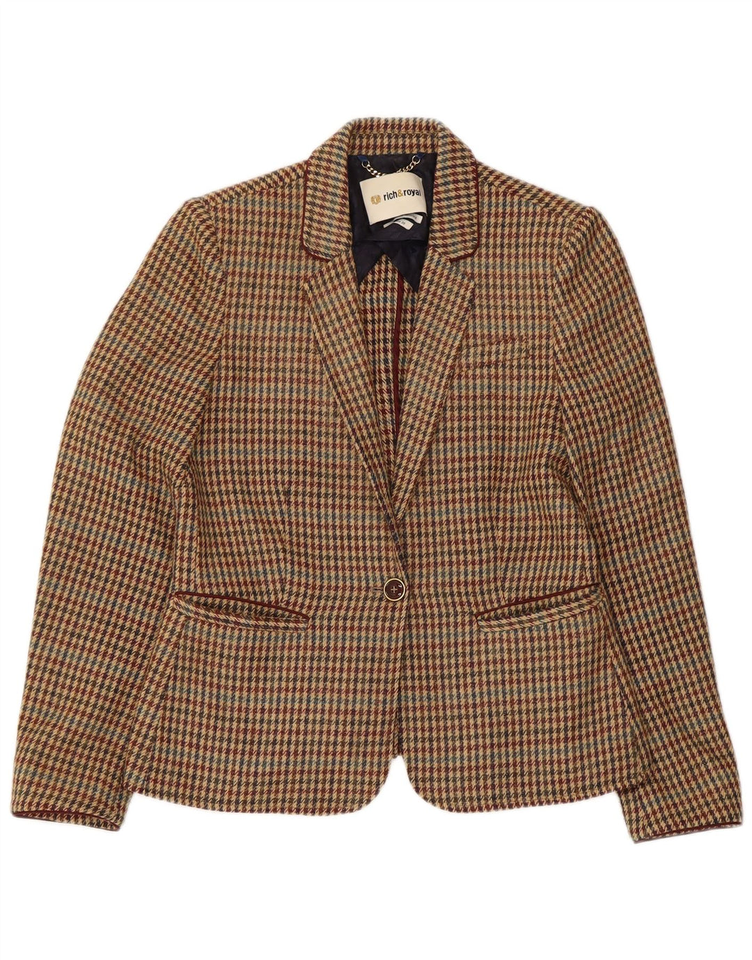 Jaqueta blazer feminina RICH & ROYAL com 1 botão EU 38 marrom médio Houndstooth
