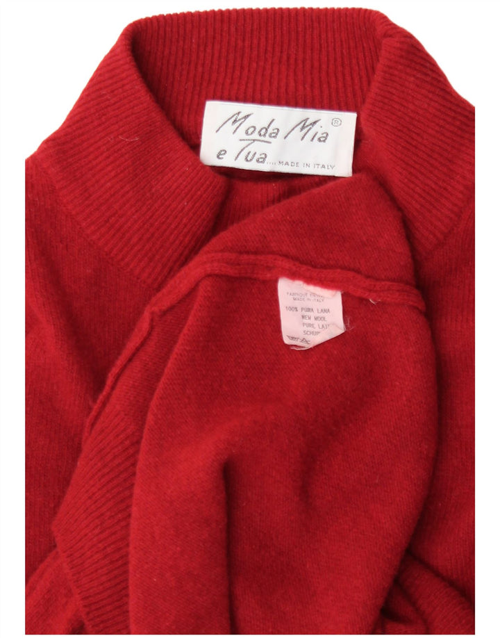 Suéter feminino vintage com gola tartaruga Reino Unido 18 XL vermelho lã nova