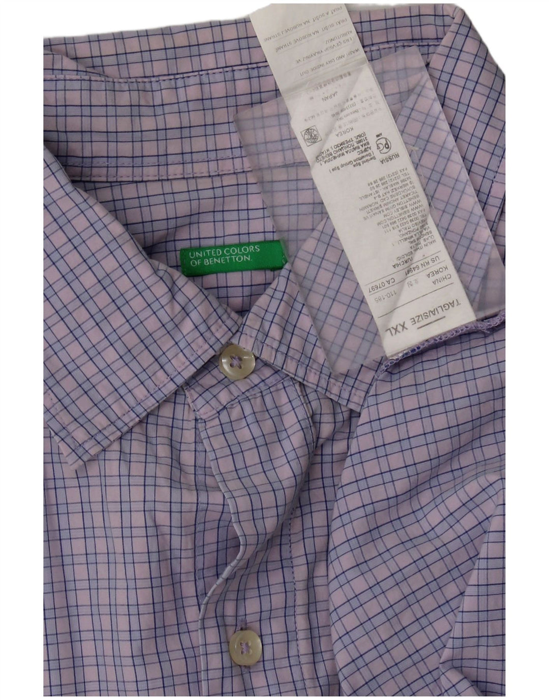Camisa masculina de manga curta BENETTON 2XL algodão guingão roxo