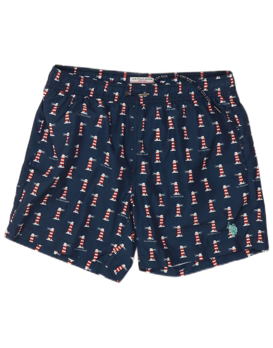 ASSN POLO DOS EUA. Shorts de banho masculino médio azul marinho manchado