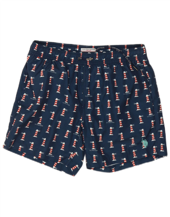 ASSN POLO DOS EUA. Shorts de banho masculino médio azul marinho manchado