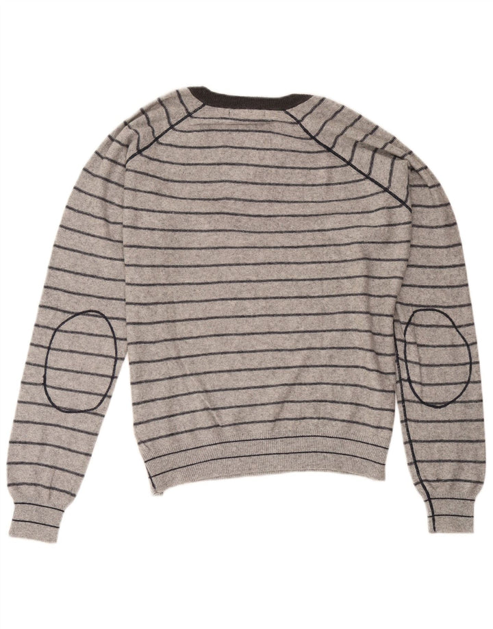 Suéter masculino Zara com decote em V listrado cinza médio