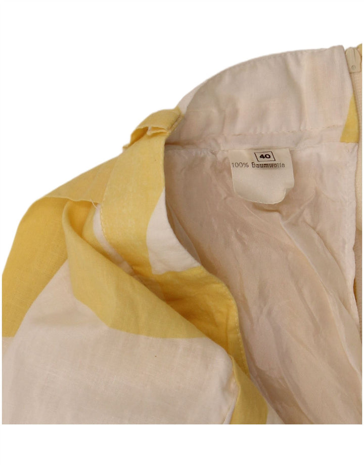 Saia evasê feminina VINTAGE EU 40 médio W28 algodão geométrico amarelo