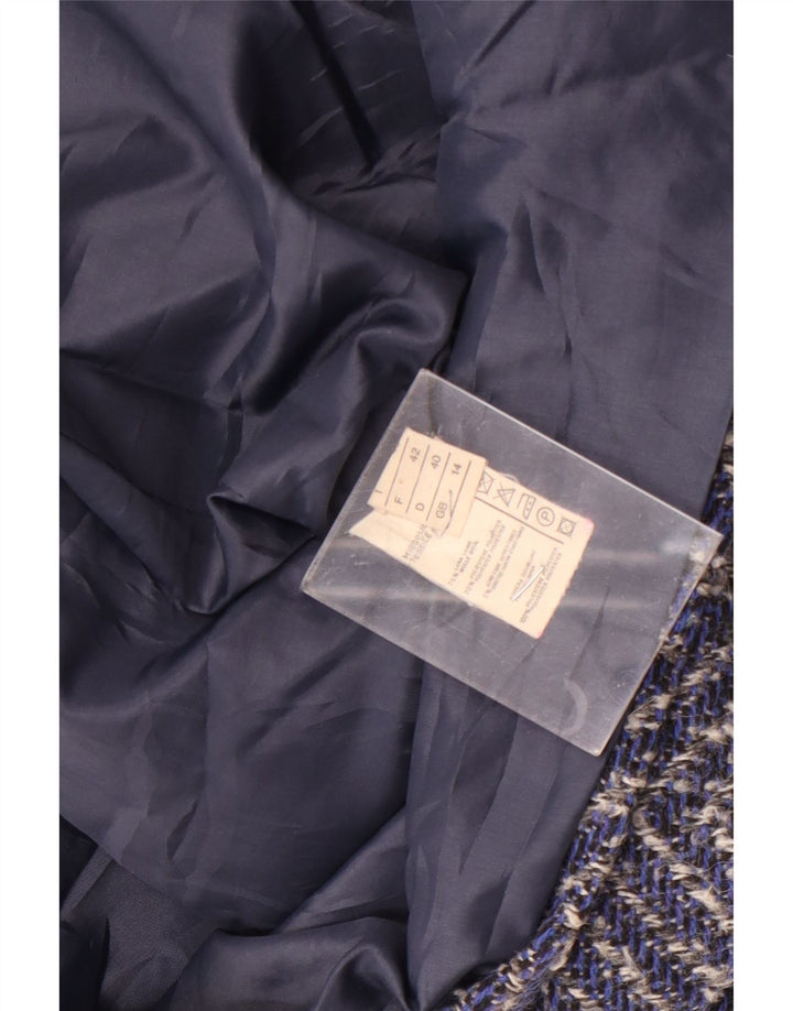 Casaco feminino vintage com peito duplo Reino Unido 14 grande lã Chevron azul marinho