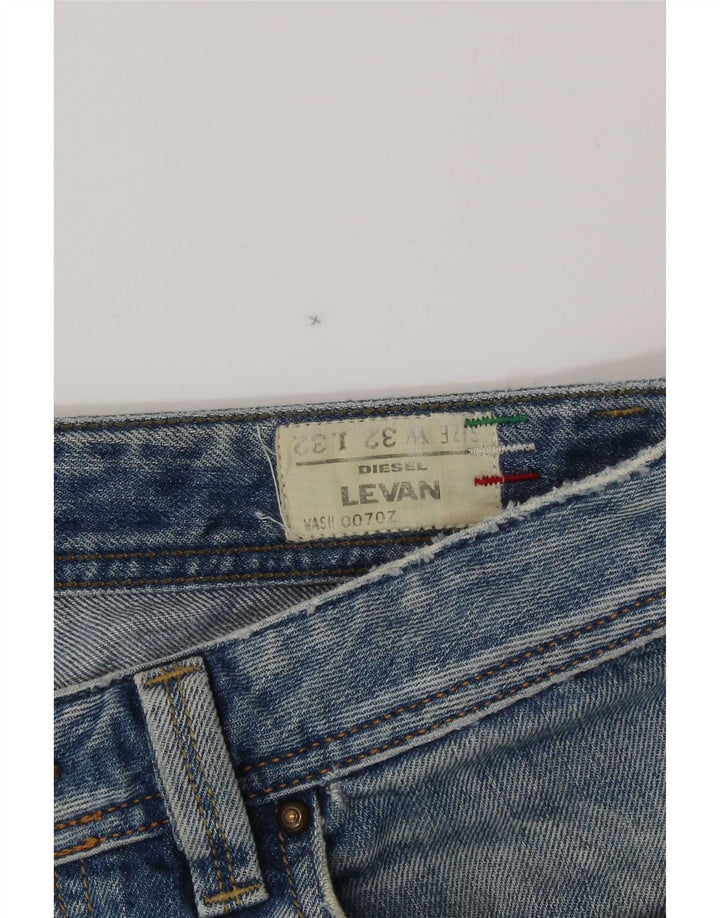 Diesel Mens Levan Distressed Straight Jeans W32 L32 Azul Algodão